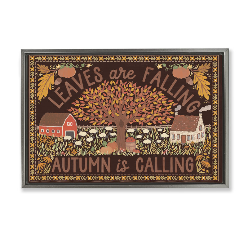 Leaves Falling on Brown Canvas by Laura Marshall, Luster Gray Floater Frame, 17" H x 25" W