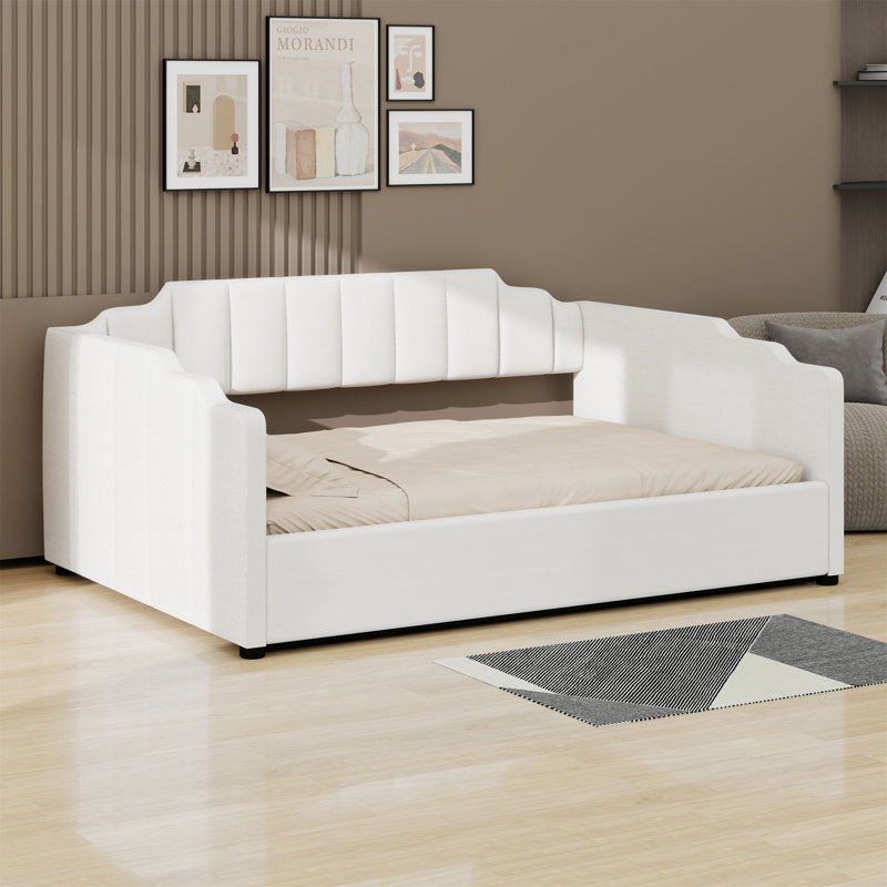 Lit de jour rembourré avec rangement inférieur, Beige