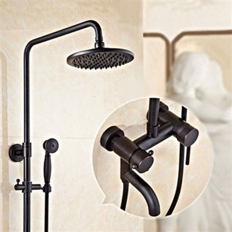 Ensemble de douche mural noir mat 8 po avec douchette Ashland - Luminaire laiton à double commande