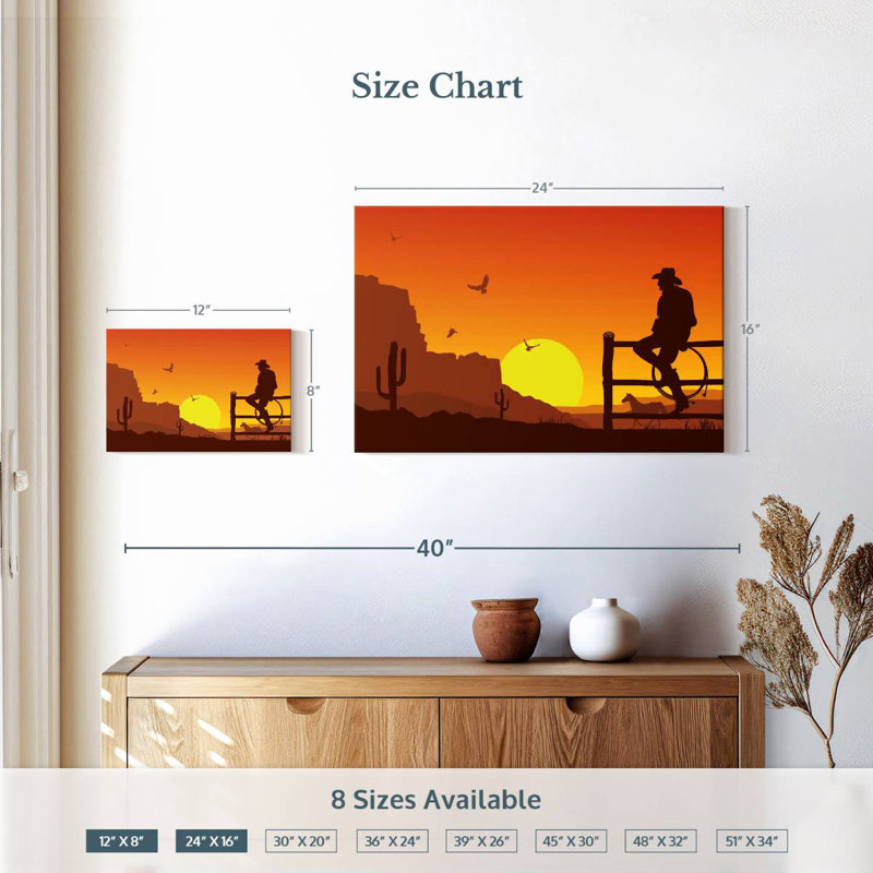 Coucher de soleil Lelar Western Cowboy, H 16 po x l 24 po