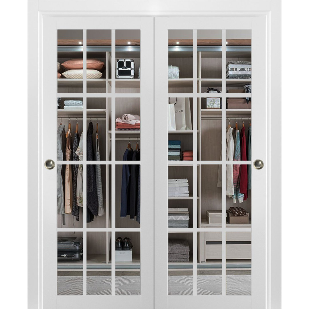 Felicia Clear Glass Sliding Closet White Doors with Installation Hardware Kit SARTODOORS 