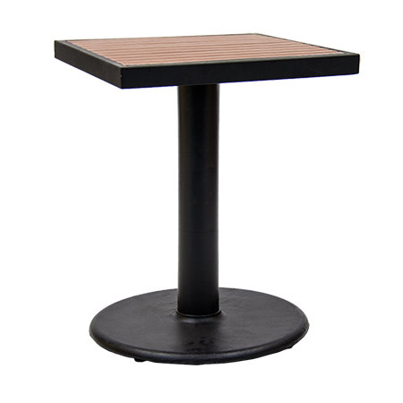 Table 24 po x 24 po intérieur / extérieur en acier noir avec plateau en teck imitation teck