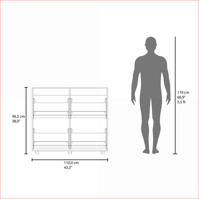 Shoe Rack Cabinet, 4-Door with Multiple Shelves, Modern Footwear Storage | White | MDF