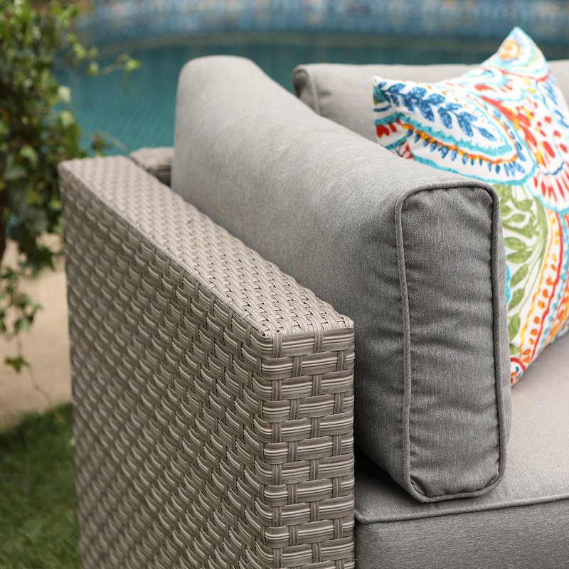 Taounate Outdoor Furniture Add-On Right Corner Chair for Expanding Wicker Sectional Sofa Set with Warm Gray Thick Cushions, 1 Floral Fantasy Pillow