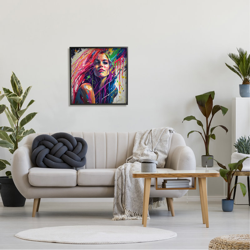 «Modern Girl with Paint Splatter» par Lena Owens - Peinture sur panneau de fibres à densité moyenne