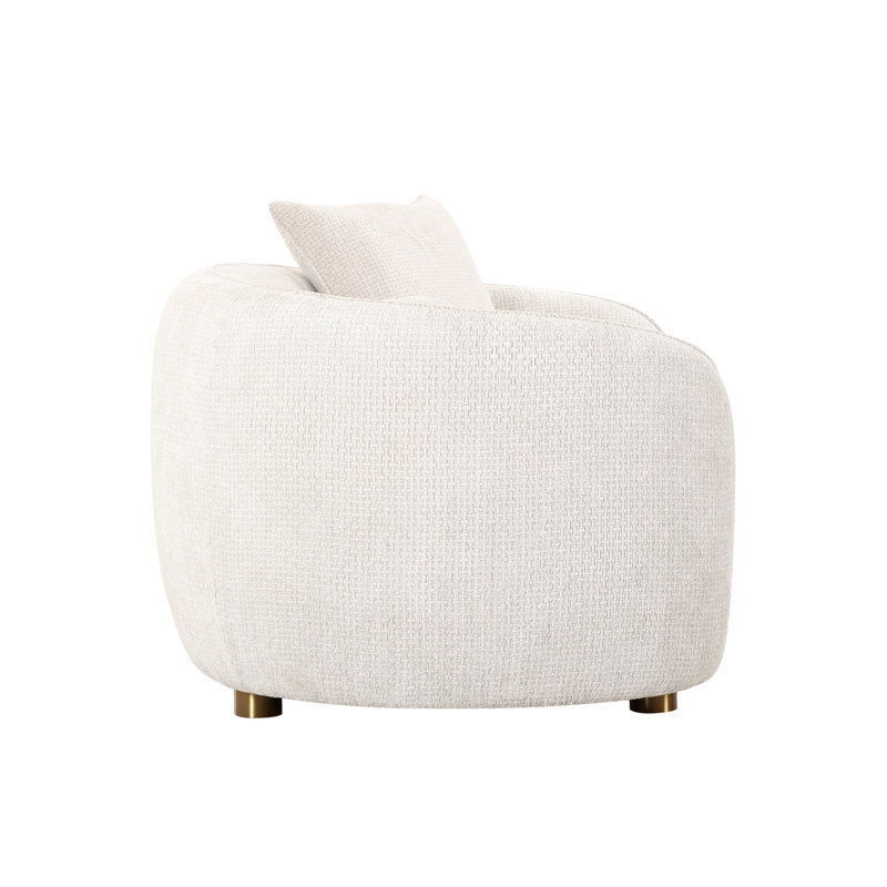 Ivory Fabric Round Arm Modern Loveseat with Wood Legs