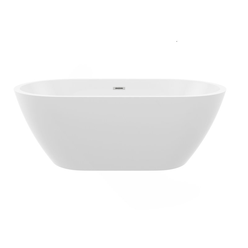 Baignoire autoportante 59 po en acrylique, élégante baignoire ovale, avec trop-plein chromé et bonde escamotable, blanc brillant