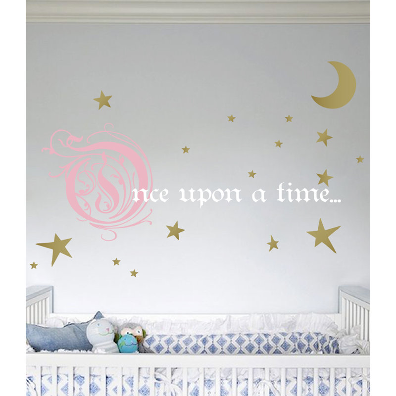 Décalcomanie murale une fois sur un temps, H 31 po x l 66 po x P 0,01 po, Rose / or / blanc