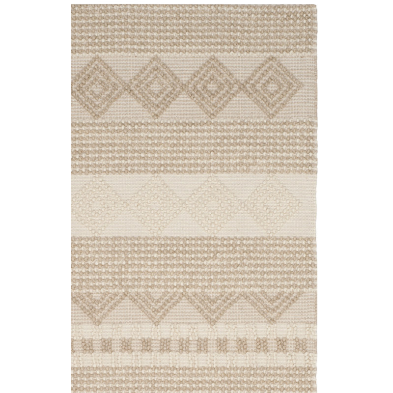 Winchester Geometric Hand-Woven Flatweave Wool/Cotton Beige/Ivory Area Rug, Square 6'
