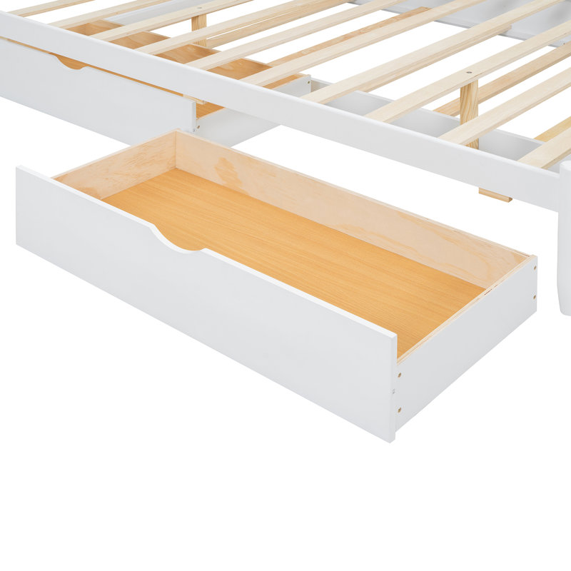 Grand lit plateforme blanc avec lit gigogne simple TG et 2 grands tiroirs-classeurs - Organisez votre chambre à coucher dans un grand côté pour une expérience de sommeil confortable