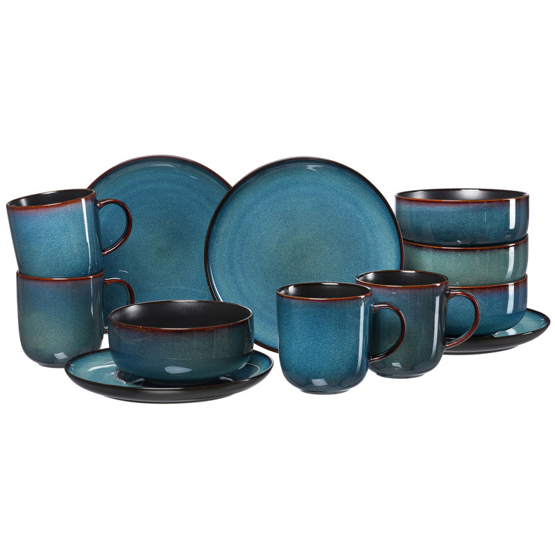 Piece Stoneware Dinnerware Set - Service for 6, Blue