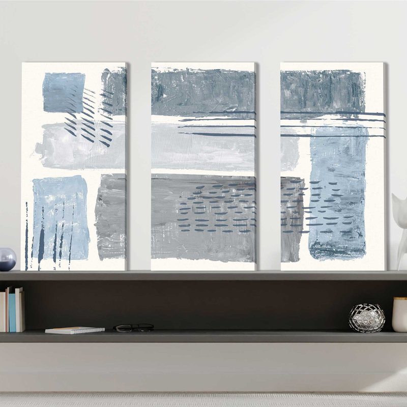 Entre les lignes II - peinture sur toile tendue 3 pièces, H 24 po x l 36 po x P 0,75 po