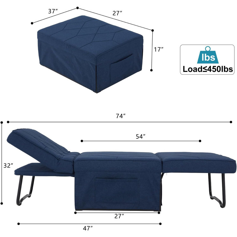 Canapé-lit convertible 37 po brun, Bleu marine