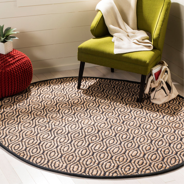 Arria Cape Cod Hand Woven Jute/Cotton Geometric Rug in Black/Natural