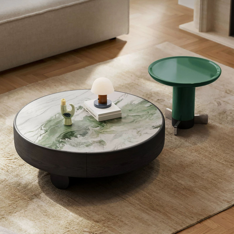 Modern round natural stone coffee table set