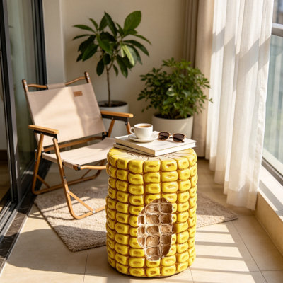 Side Table Corn Cob Shaped Novelty Accent Stand, Resin Vegetable-Themed End Table with Detailed Kernels, Whimsical Plant Stand & Farmhouse Decor for Living Room, Patio, Garden & Kids Room