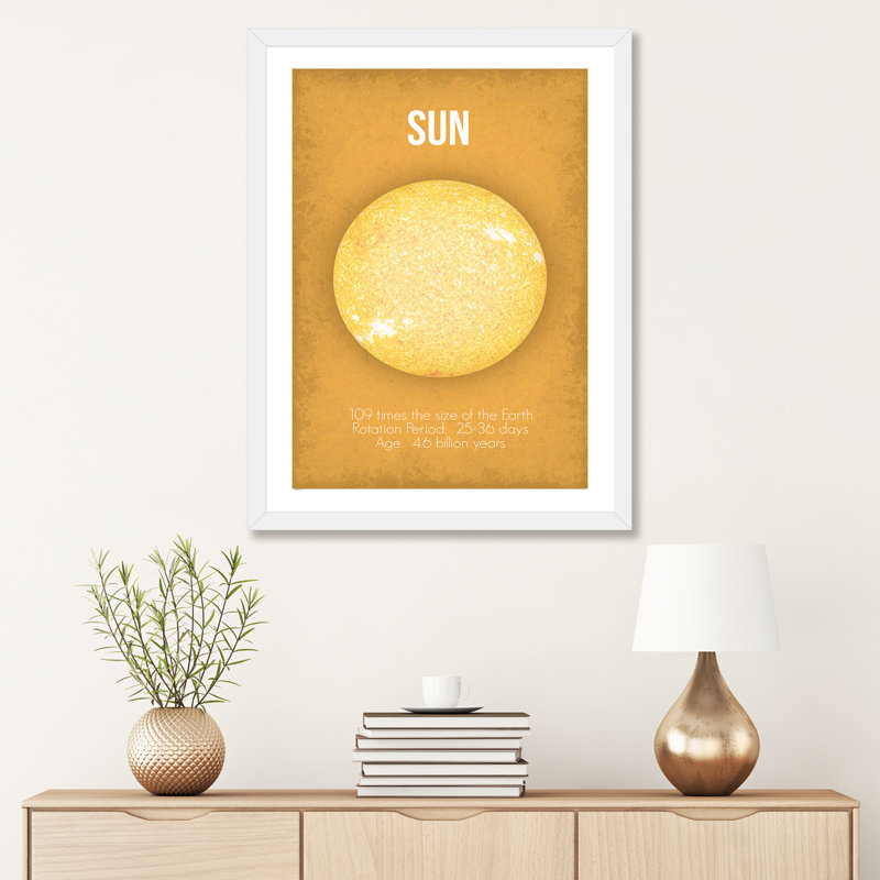 Décoration murale soleil pour enfants, H 24 po x l 16 po x P 1 po, Papier encadré blanc
