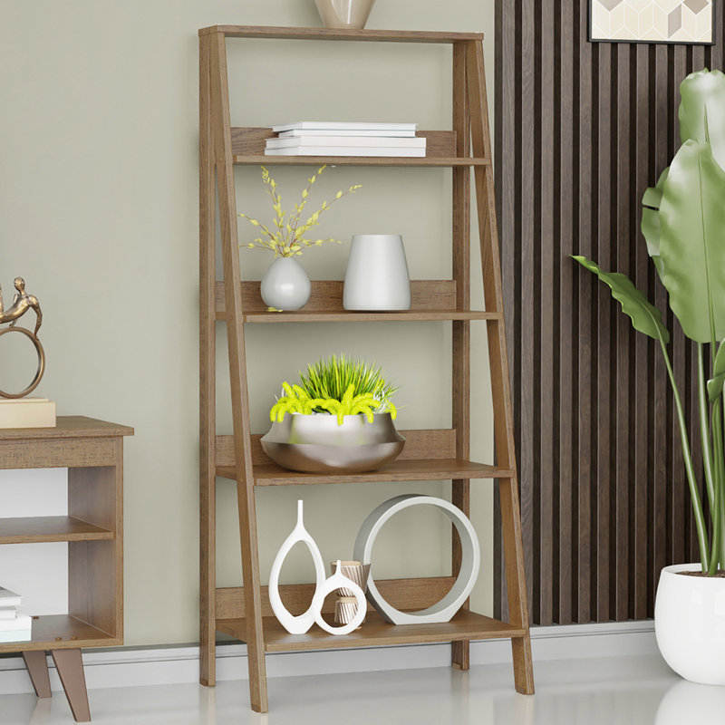 Modern 5-Tier Ladder Shelf Pantry Storage Space 24 Inch Wooden Free Standing Bookshelf Utility Shelves for Home Office Study Room and Kitchen