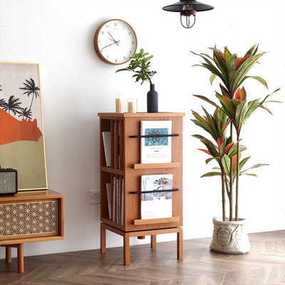 Cherry Wood Color Modern Solid wood rotating bookshelf