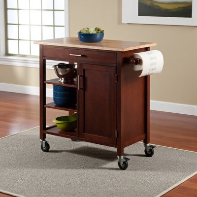Ashton Natural and Walnut Finish Multi-Storage Kitchen Cart, 30.50" H X 32.86" W X 18.26" D