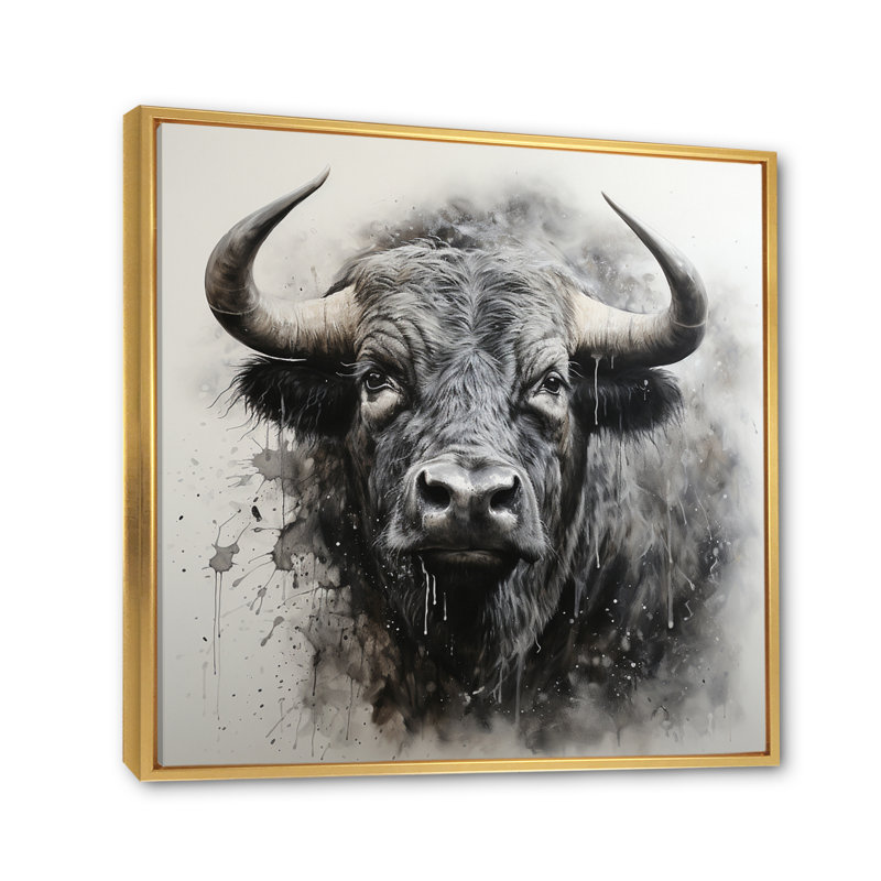 Buffalo gris murmure de la sagesse, Cadre flottant doré, H 36 po x l 36 po x P 1,5 po