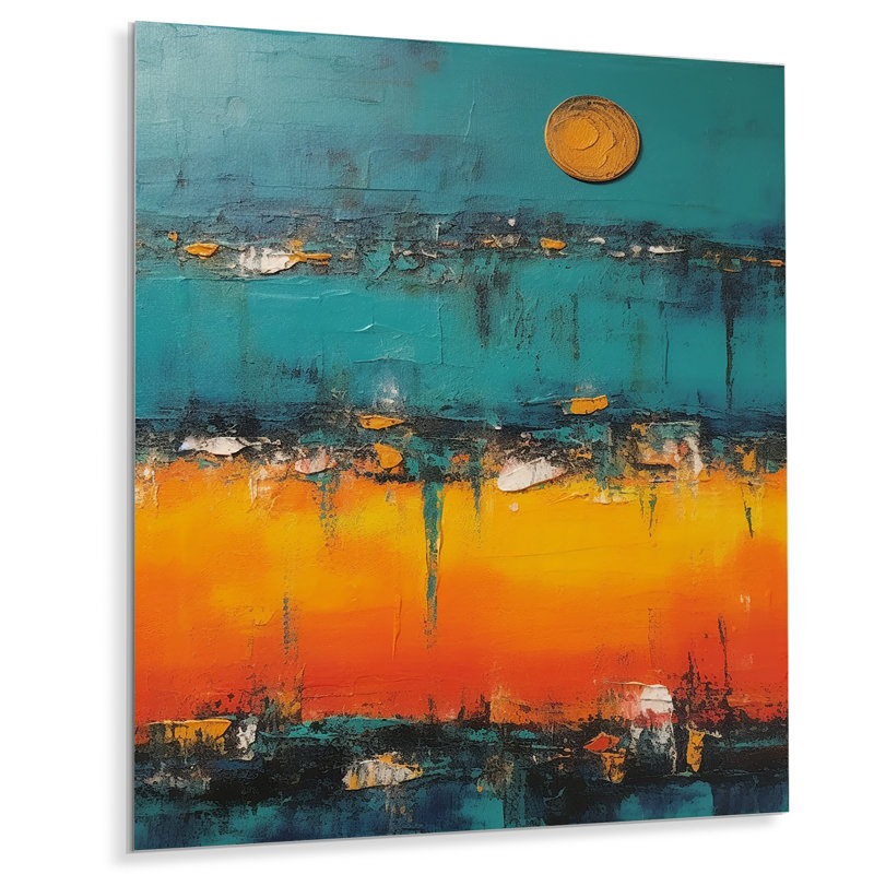 Abstract Blue And Orange Sunset S Embrace - Minimalism Metal Wall Art, 40" H x 30" W x 1.5" D