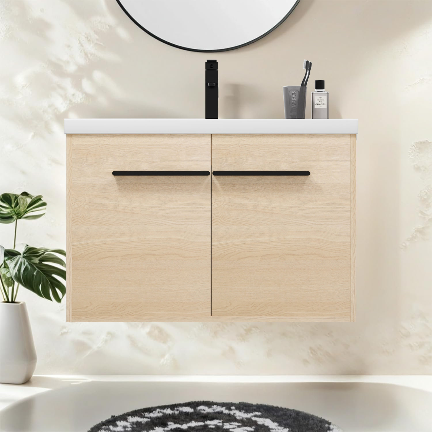 Ebern Designs Minimalist Vanity with Resin Countertop Sink and 2 Doors ...