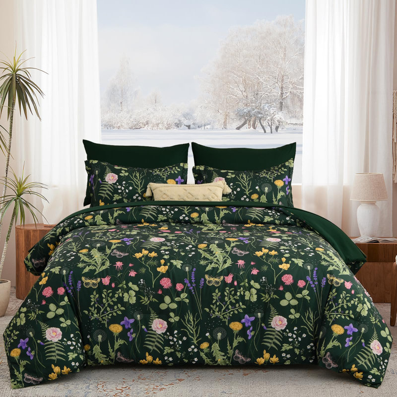 Ensemble d'édredon 7 pièces à motif floral en microfibre toutes saisons, Grand édredon et 6 pièces supplémentaires