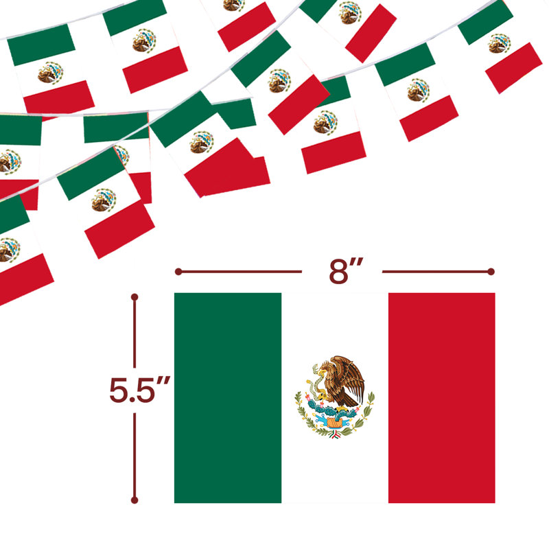 Mexique, États-Unis, drapeaux de fanions à cordes 33 pieds 38 drapeaux