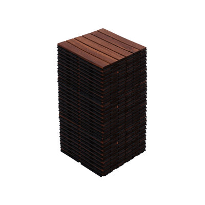 10 PCS Interlocking Deck Tiles Striped Pattern, 12" X 12" Square Acacia Hardwood Outdoor Flooring For Patio, Bancony, Pool Side