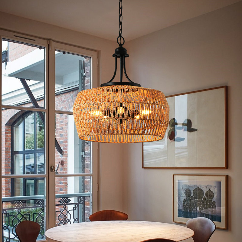 Luminaire suspendu en corde de jute de 19 po tissé à la main avec chaîne réglable (ampoule non incluse)