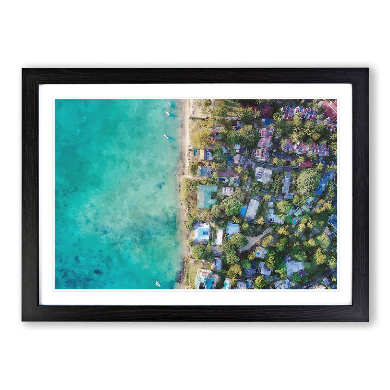 View Above Mauritius - Picture Frame Painting, 48cm H x 65cm W x 2cm D, Black Framed