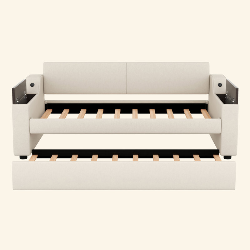 Lit de jour rembourré avec accoudoirs de rangement, couchette et conception USB