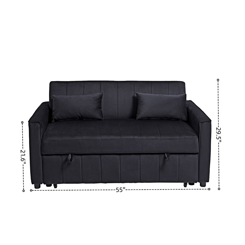 Sleeper Sofa Bed With Storage Pockets And 2 Pillows, Black