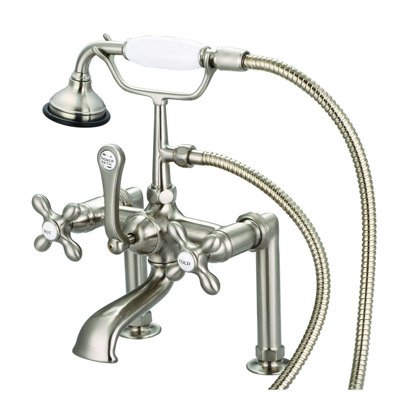 Stonington Deck Tub Spout, Cross Handles, Brushed Nickel
