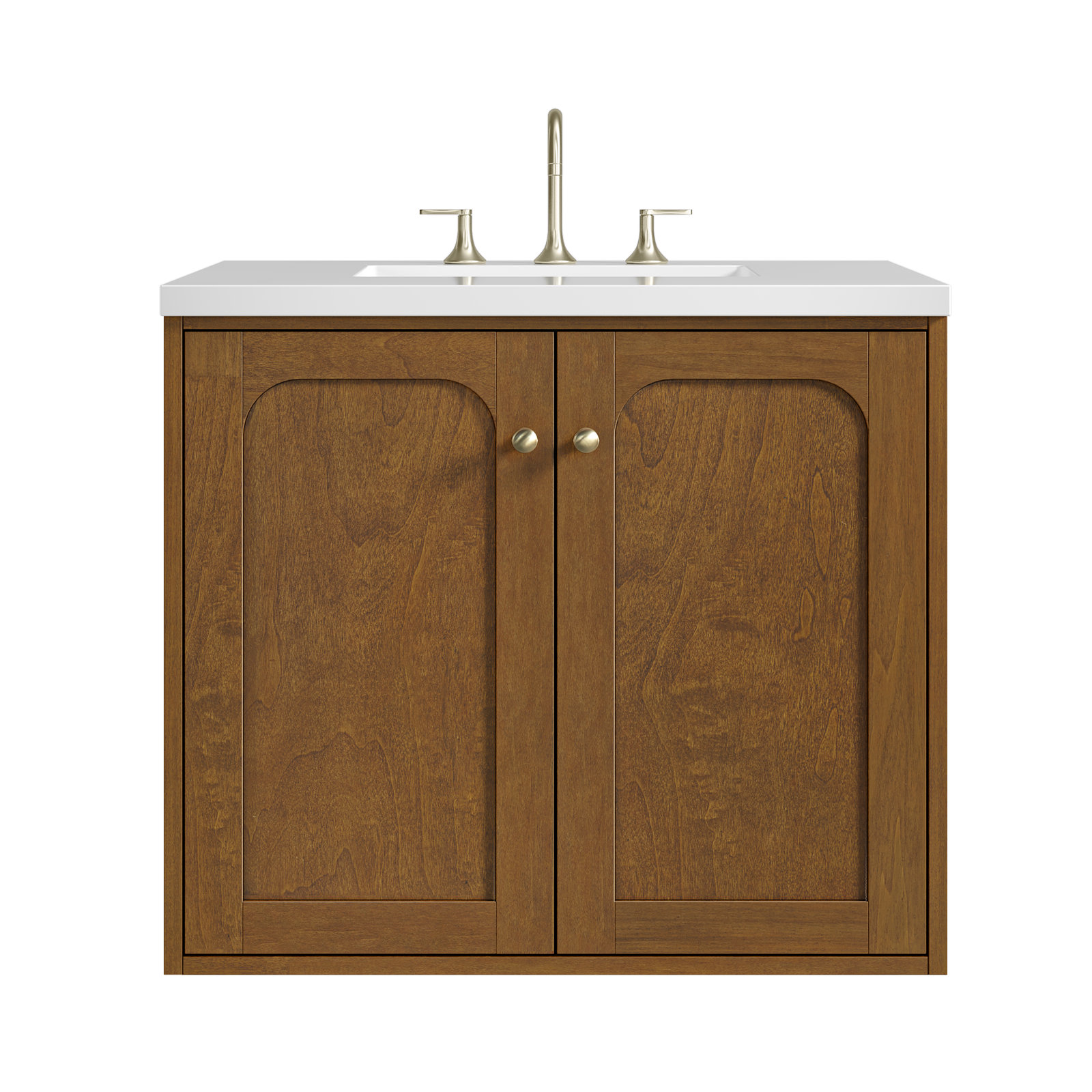 Laurent 30'' Single Bathroom Vanity, White Zeus, 8" Widespread, Honey Brown