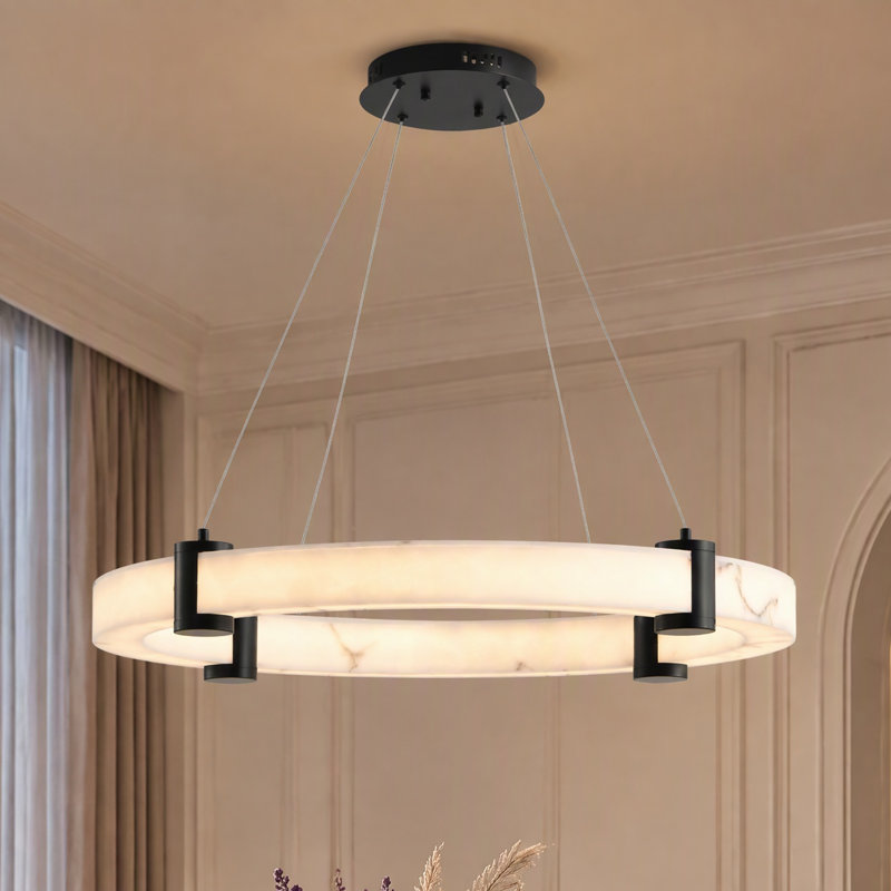24" Modern Dimmable Integrated LED Ring Pendant Light, Faux Marble Resin Chandelier