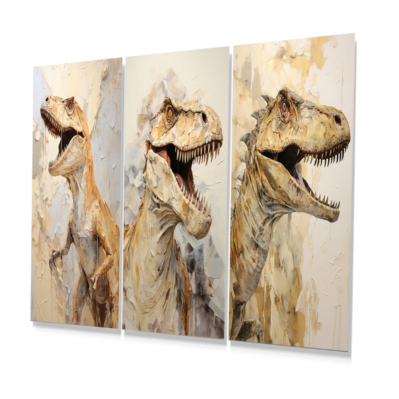 Dinosaure T Rex Supreme - ensemble de 3 décorations murales en métal dinosaure, H 32 po x l 48 po