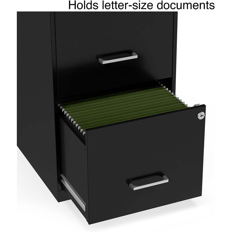 2-Drawer Vertical File Cabinet, Letter Size Documents, Lockable, 18.9" D X 14.3" W X 24.1" H, Black