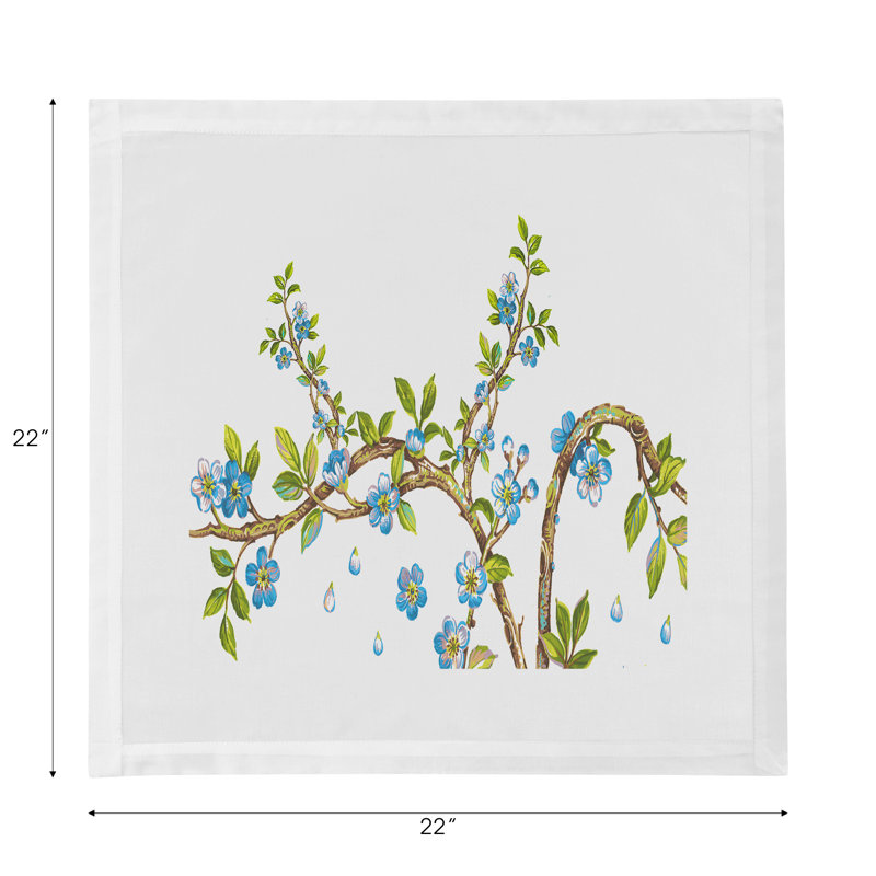 Cherry Blossom Cotton Sateen Dinner Napkins, Blue