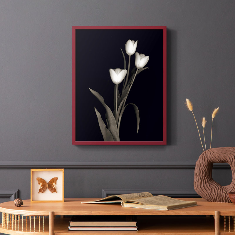 Tulip Pose I Framed Print - Solid Wood, Red, 10" H x 8" W