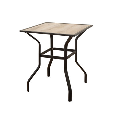 Table de terrasse avec base en métal et plateau en faux bois beige