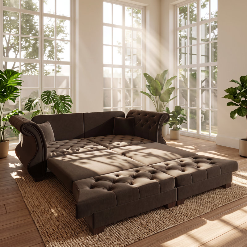 Canapé-lit convertible Chesterfield en velours, 213 cm (L) x 83 cm (P) x 88 cm (H)