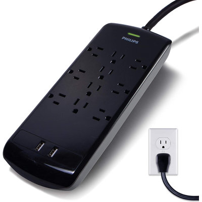 Philips Elite 6-ft 10-Outlet 2-USB-A Surge Protector, 2880J Black, SPP6710BC/37