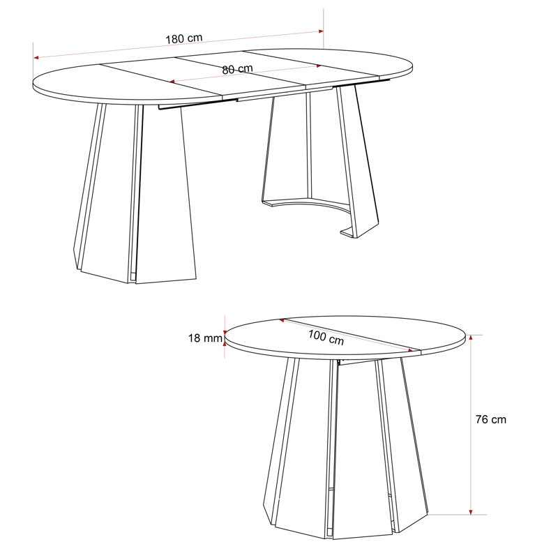 Extendable Round Dining Table, Black, Black