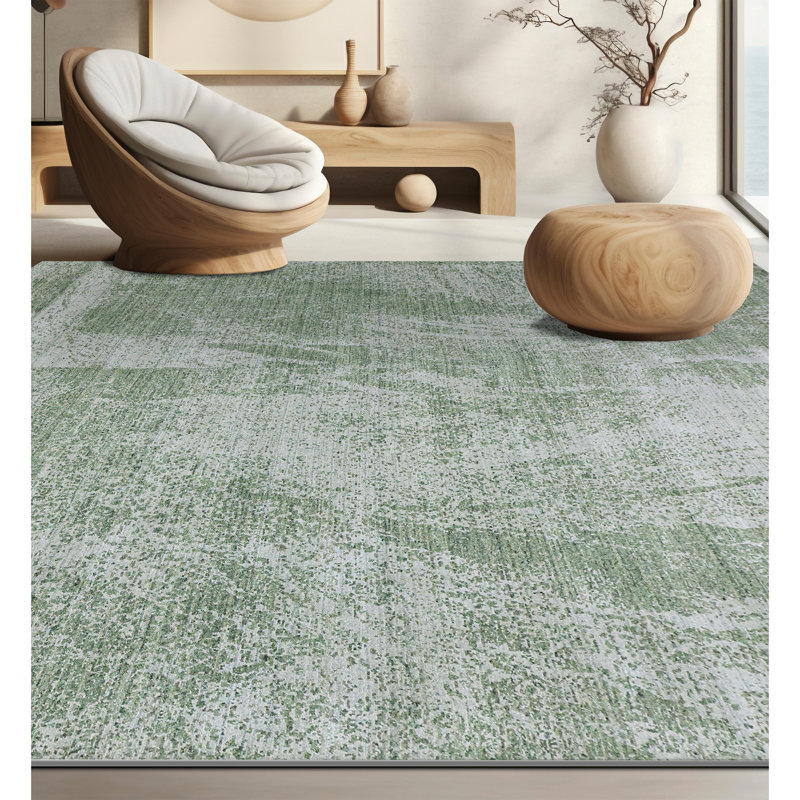 Tapis argenté et vert sauge de haute qualité noué à la main, Rectangle 6 pi x 9 pi