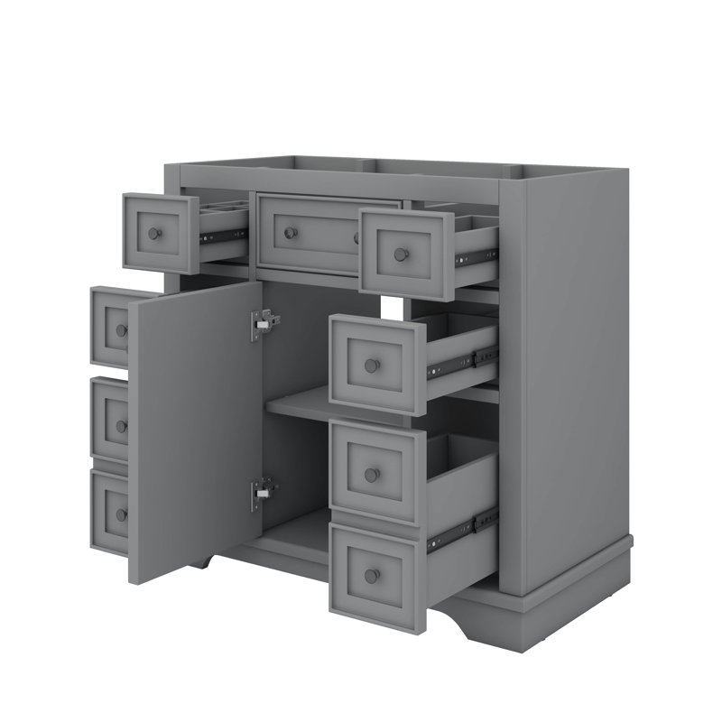 Meuble-lavabo 36 po sans lavabo 36 po avec six tiroirs, Gris