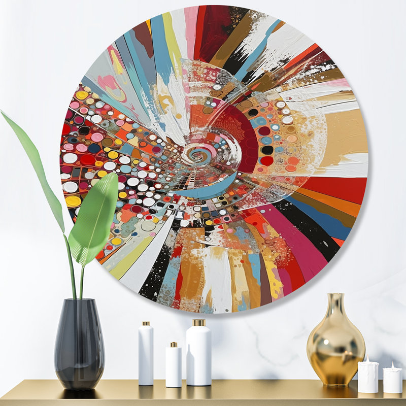 Œuvres abstraites pois et triangles - Art mural abstrait géométrique en métal rond, H 29 po x l 29 po x P 1 po