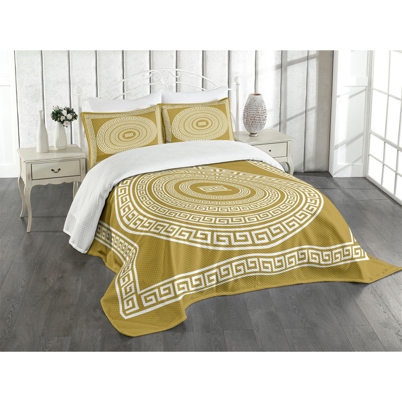 Ambesonne Geometric Bedspread Set Neo Classical Boho Lines Khaki White, King Bedspread + 2 Standard Shams