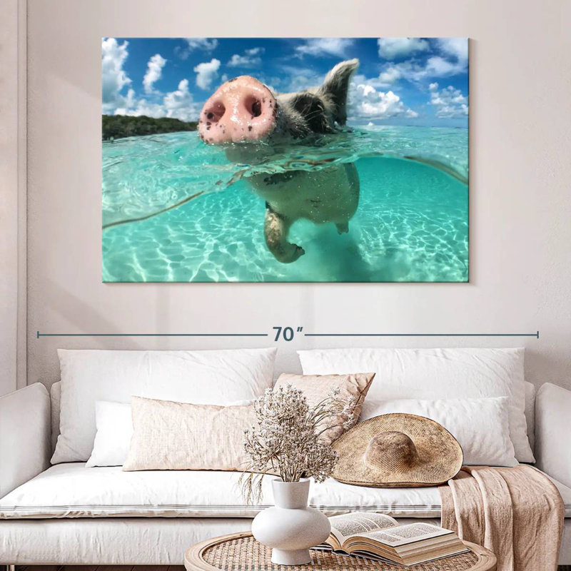 Cochon nageant Brampt, H 34 po x l 51 po